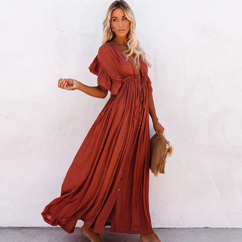 Robe Longue Chic Bohème Rouille