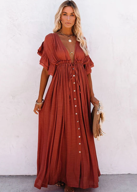 Robe Longue Chic Bohème Rouille